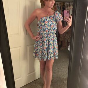 Peach Love California Blue and Yellow Floral Dress